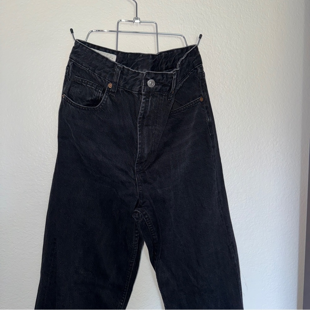 Zara washed black high rise wide leg jeans